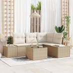 vidaXL Tuinbankenset met opslag Beige en Crème poly rattan, Verzenden, Nieuw, Rotan, 4 zitplaatsen