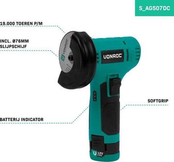 2dekans | VONROC Accu Haakse Slijper 12V - Incl. Accu, usb-c, Ophalen of Verzenden, Zo goed als nieuw