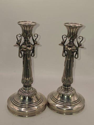 Kaarsenhouder (2) - .900 zilver - Egyptische Cairo Cobras