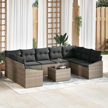 vidaXL Tuinbankenset 9 st Lichtgrijs poly rattan, Verzenden, Nieuw, Meer dan 8 zitplaatsen