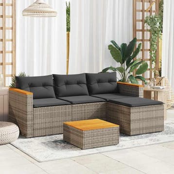 vidaXL 3-delige Loungeset met kussens poly rattan grijs, Verzenden, Nieuw, Loungeset