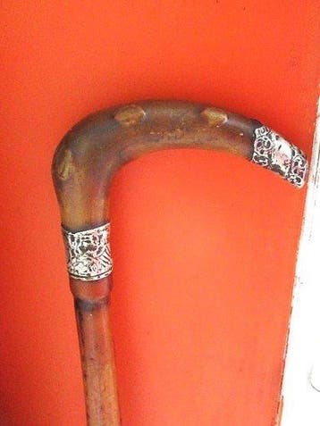 Wandelstok - Hoorn , Zilver , Hout, Antiek en Kunst, Antiek | Overige Antiek