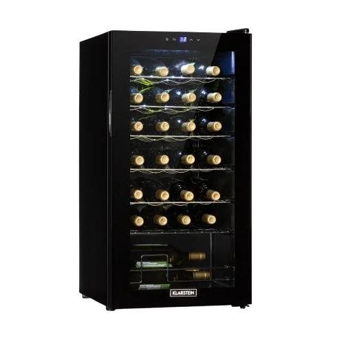 Wijnkoeler Wijnkoelkast 28 Flessen Zwart Klimaatkast, Witgoed en Apparatuur, Koelkasten en IJskasten, Refurbished, Minder dan 45 cm