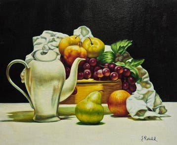 European school (XX) - Fruits and porcelain