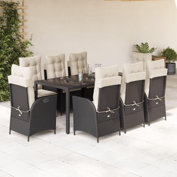 vidaXL 9-delige Tuinset poly rattan zwart, Verzenden, Nieuw, 8 zitplaatsen, Tuinset