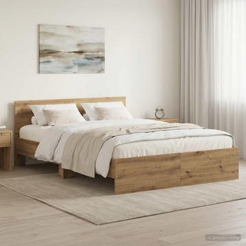 vidaXL Bedframe met Hoofdeinde Artisanaal eiken 120 x 200 cm, Bruin, Verzenden, Nieuw, Twijfelaar