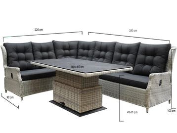 Ibiza dining verstelbare hoek loungeset 5 delig wit grijs, Tuin en Terras, Ophalen of Verzenden, Nieuw, Wicker