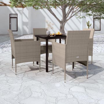 vidaXL 5-delige Tuinset met kussens beige en zwart, Verzenden, Nieuw, 4 zitplaatsen, Tuinset