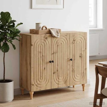 vidaXL Dressoir Artisanaal eiken 89 x 34,5 x 80 cm Bewerkt, Verzenden, Nieuw, Overige houtsoorten, Minder dan 50 cm