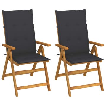vidaXL Verstelbare klapstoelen (2 stuks) met kussens,, Verzenden, Nieuw, Hout