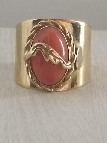 Cocktailring - 18 karaat Geel goud Koraal - Mediterraan, Sieraden, Tassen en Uiterlijk