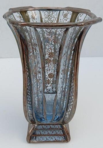 Vaas - glas en zilveren inlays - Vaso Art Nouveau, Antiek en Kunst