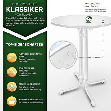 Statafel - Bartafel - Partytafel - 80 cm - Wit - Tillvex®, Verzenden, Zo goed als nieuw