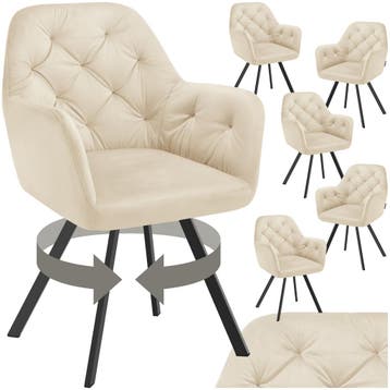 Fluwelen draaistoel Lucia, gestoffeerd - crème, Set van 6, Verzenden, Nieuw