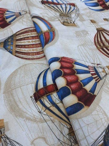 Meubelstof - 5 m - 1.4 m - Blauwe katoenen hete-luchtballon
