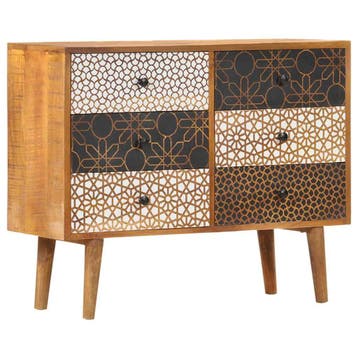 vidaXL Dressoir met geprint patroon 90x30x70 cm massief, Huis en Inrichting, Verzenden, Nieuw, Overige houtsoorten, Minder dan 50 cm