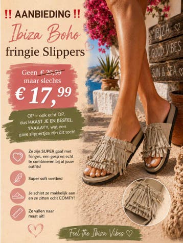 AANBIEDING  Ibiza Boho fringie Slippers, Kleding | Dames, Ophalen of Verzenden, Nieuw, Overige kleuren, Slippers