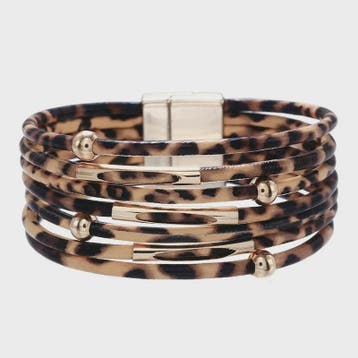 Luxe Leren Armband met Luipaardprint en Goudkleurige Accente