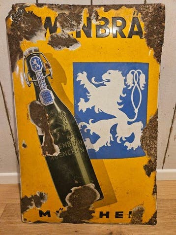 !!! Zeer zeldzaam Löwenbräu München bord!!!! - Emaille bord, Antiek en Kunst