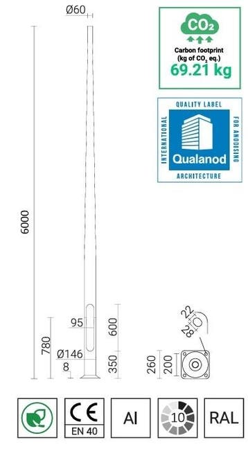 Scharnier knikmast 7 meter geanodiseerd aluminium  heavy-dut, Verzenden