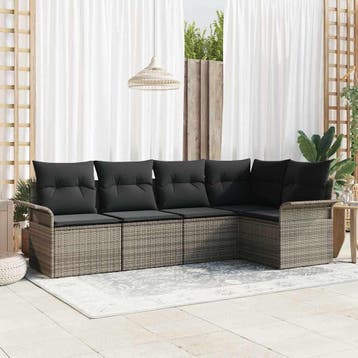 vidaXL Tuin Sofa Set 5 st Grijs poly rattan, Verzenden, Nieuw, Rotan, 5 zitplaatsen