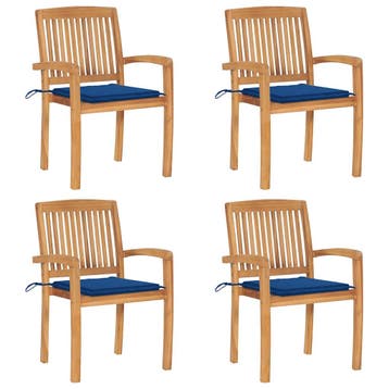 vidaXL Tuinstoelen stapelbaar 4 st met kussens massief, Verzenden, Nieuw, Hout