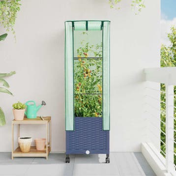 vidaXL Tuinplantenbak met Kasbedekking en Wielen Blauw Grijs, Verzenden, Nieuw, Minder dan 60 cm, 60 cm of meer