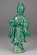 Beeld, figuur, beeldje, gesculpteerde Kwanyin - Groen Appel, Antiek en Kunst