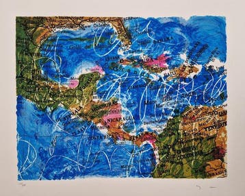 Mario Schifano (1934-1998) - Cartina Caraibi, Antiek en Kunst