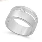 Zilveren brede luxe hoogglans mat ring met witte cz, Verzenden, Nieuw, Zilver