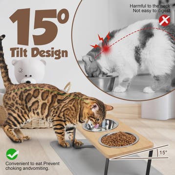 Verhoogde Kattenbakken met Houten Standaard - 15° Kantelbaar