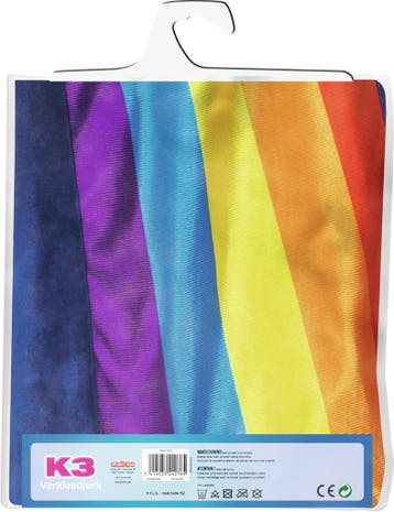 K3 verkleedkleding - verkleedjurk regenboog blauw 9/11 jaar, Ophalen of Verzenden, Zo goed als nieuw