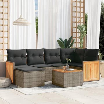 vidaXL 7-delige Loungeset met kussens poly rattan grijs, Verzenden, Nieuw, Loungeset