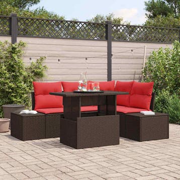 vidaXL Tuin Sofa Set 5 st Bruin poly rattan, Verzenden, Nieuw, 5 zitplaatsen