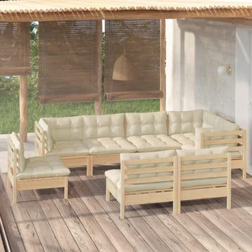 vidaXL 8-delige Loungeset met crèmekleurige kussens massief, Verzenden, Nieuw, Loungeset