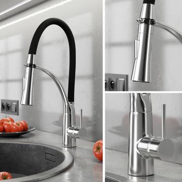 Keukenkraan Zwart Chroom | Flexibele Uitloop | Nieuw | Sc..., Ophalen of Verzenden, Nieuw
