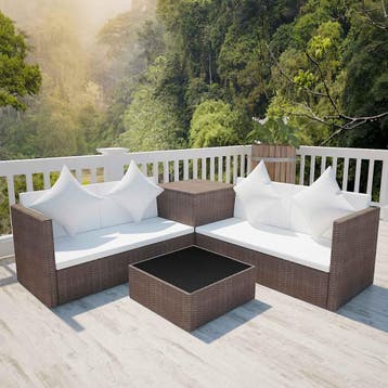 vidaXL 4-delige Loungeset met kussens poly rattan bruin, Verzenden, Nieuw, 4 zitplaatsen, Loungeset