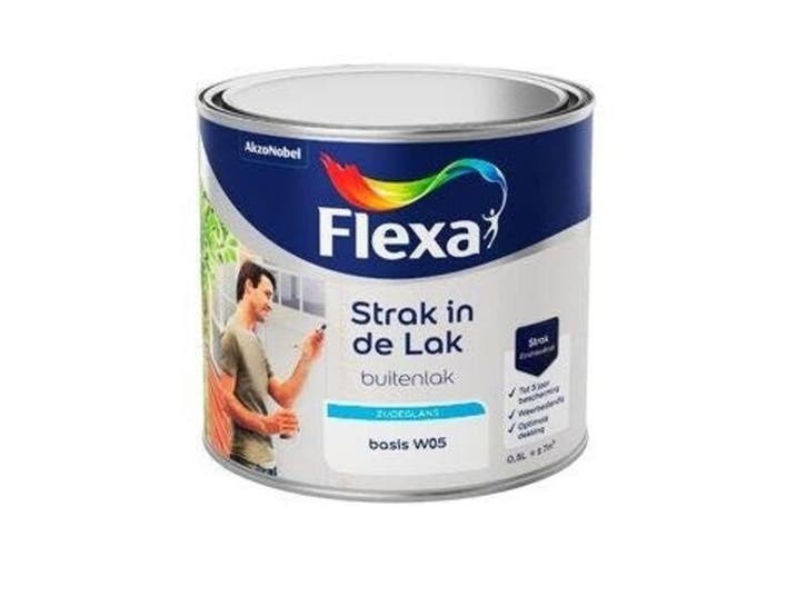 5x Houtlak Flexa, strak in de lak, wit, zijdeglans 500 ml, Tuin en Terras, Parasols