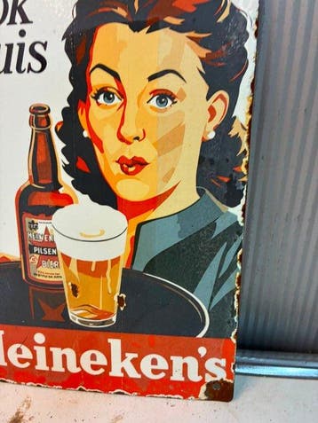 Heineken – Ook Thuis – Emaille Reclamebord - Emaille bord -