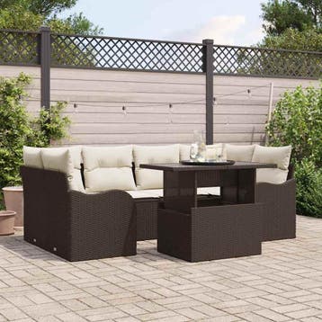 vidaXL Tuin Sofa Set 7 st Bruin en Crème poly rattan, Verzenden, Nieuw, 7 zitplaatsen