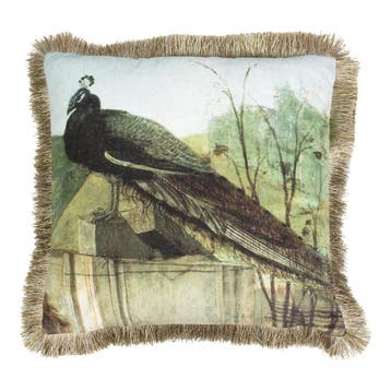 kussen fluweel pauw gouden franjes 45x45cm*, Verzenden, Nieuw