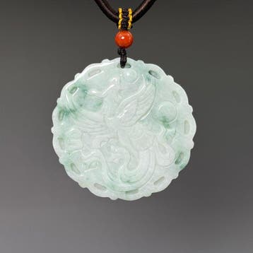 Snijwerk, Natural Jade Phoenix Pendant - 49 mm -, Verzamelen