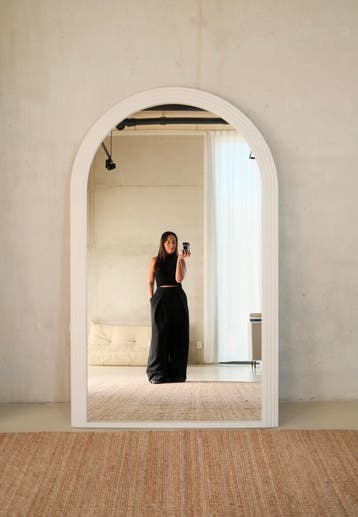 Novi Arch Design Boogspiegel Hout 180×110 Cm Japandi Spiegel, Verzenden, Nieuw, 100 tot 125 cm, Overige vormen