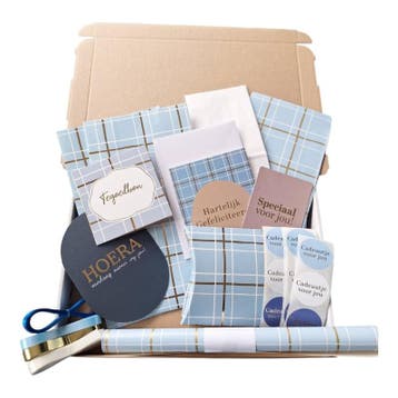 Inpakset - blauw - ruit - vaderdag - verjaardag man - leu..., Diversen, Ophalen of Verzenden, Nieuw