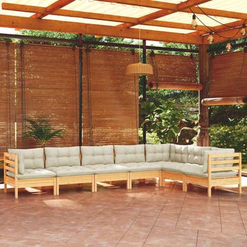 vidaXL 7-delige Loungeset met crèmekleurige kussens massief, Verzenden, Nieuw, 7 zitplaatsen, Loungeset