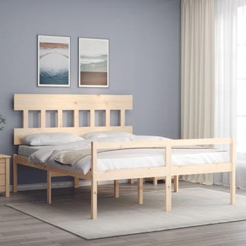 vidaXL Seniorenbed met hoofdbord massief hout 160x200 cm, Huis en Inrichting, Slaapkamer | Bedden, Bruin, Verzenden, 200 cm, 160 cm