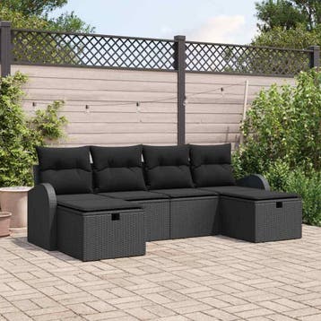vidaXL Bankstel 6 st Zwart poly rattan, Verzenden, Nieuw, Rotan, 6 zitplaatsen
