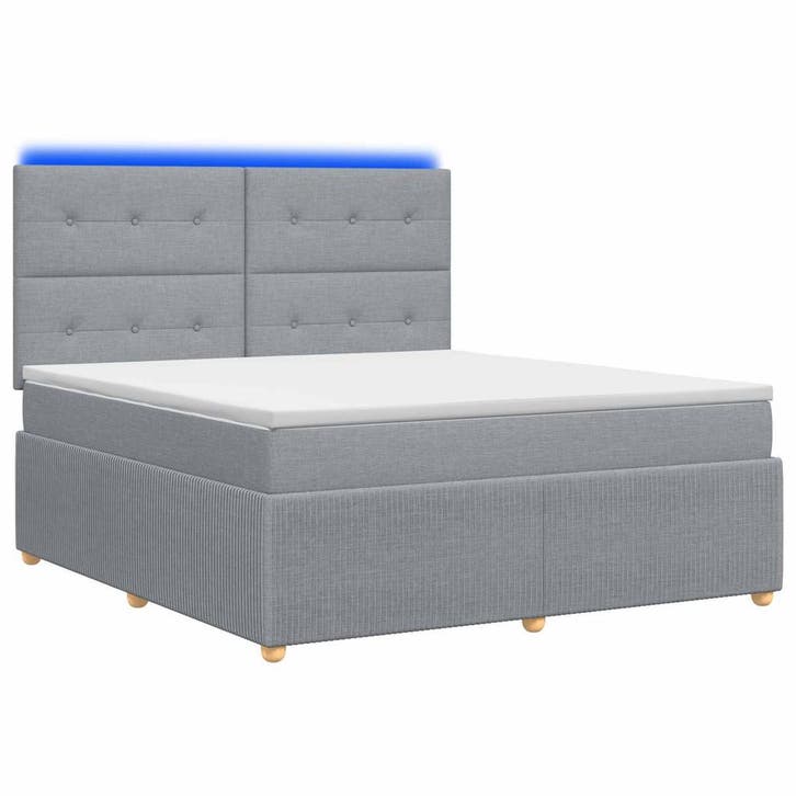 vidaXL LED Boxspring Bed met Matras Lichtgrijs 140 x 200 cm, Huis en Inrichting, Slaapkamer | Bedden, Nieuw, Stof, Verzenden