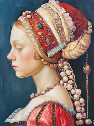 Anne Dias - (No Reserve ! 100% handpainted !) Lady Elspeth, Antiek en Kunst, Kunst | Schilderijen | Modern