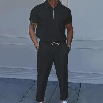 Zomer Heren Pak: Casual Short Sleeve Polo met Rits en Comfor, Verzenden, Nieuw